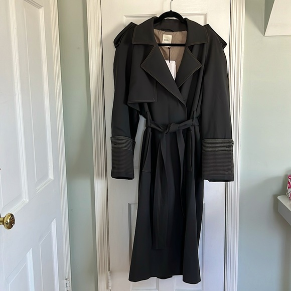 BITE STUDIOS- Anthracite Grey Trench 100% Wool & Silk size 12 SUSTAINABLE BRAND - Picture 2 of 9